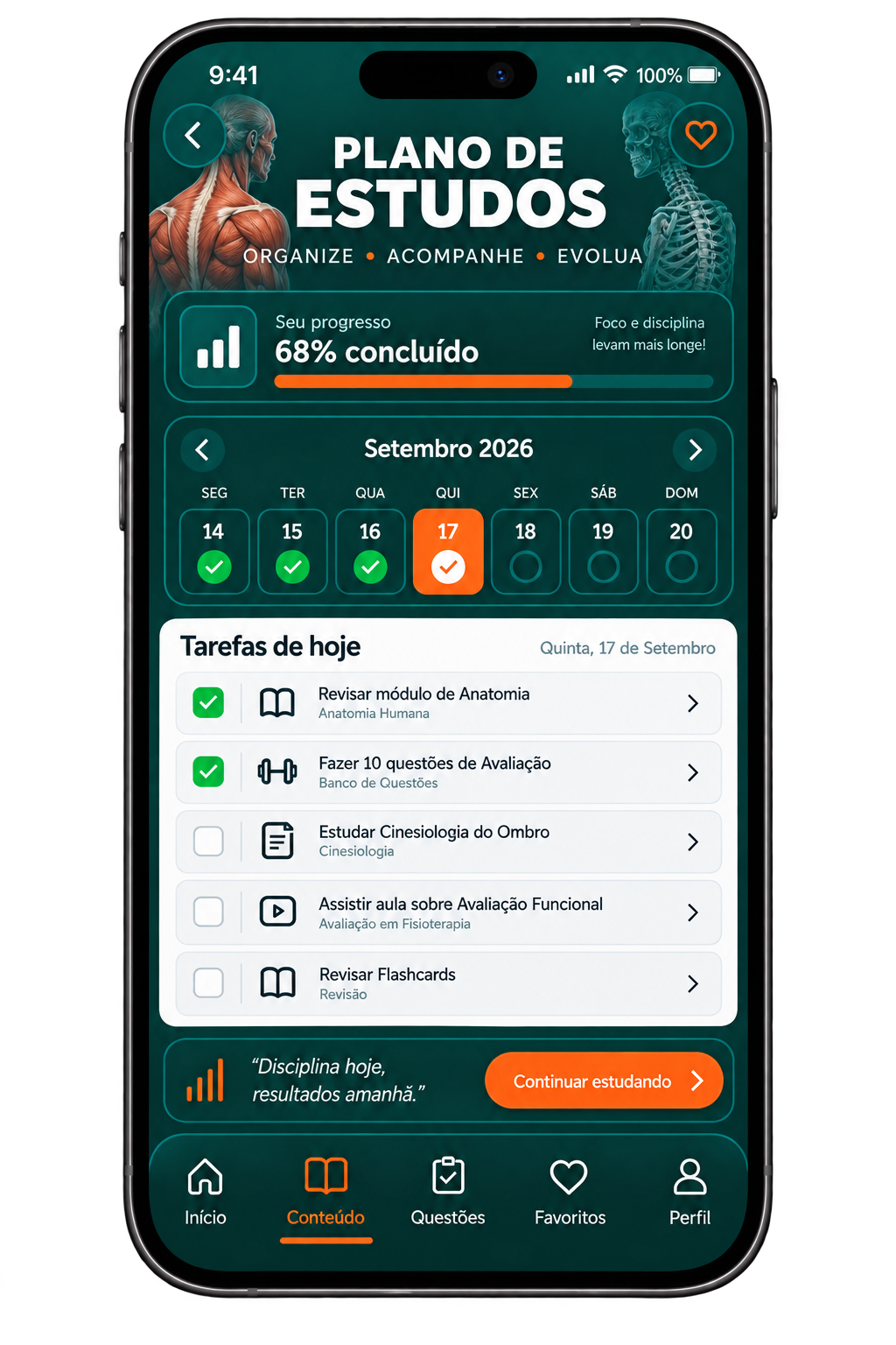 Mockup do Plano de Estudos para Fisioterapia para Fisioterapia