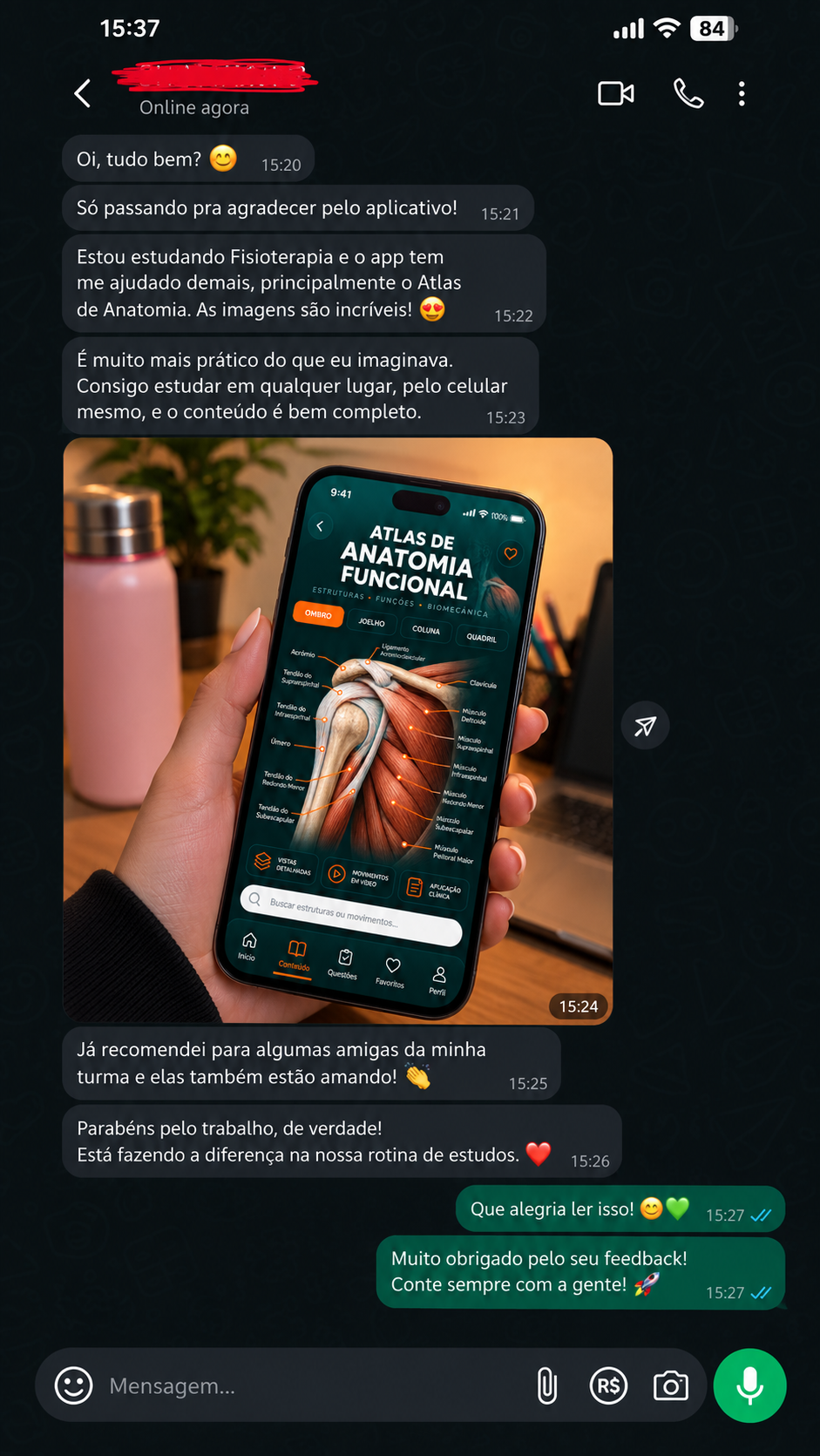 Depoimento 1 de estudante de Fisioterapia