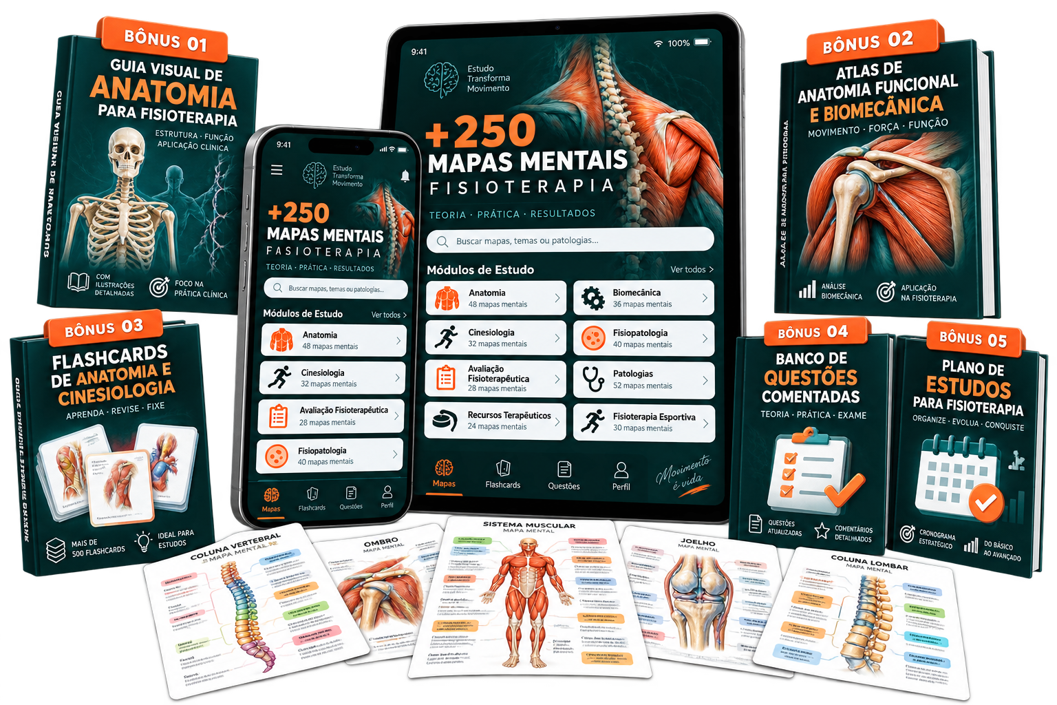 Plano Premium com mais de 250 mapas mentais e cinco bônus de Fisioterapia