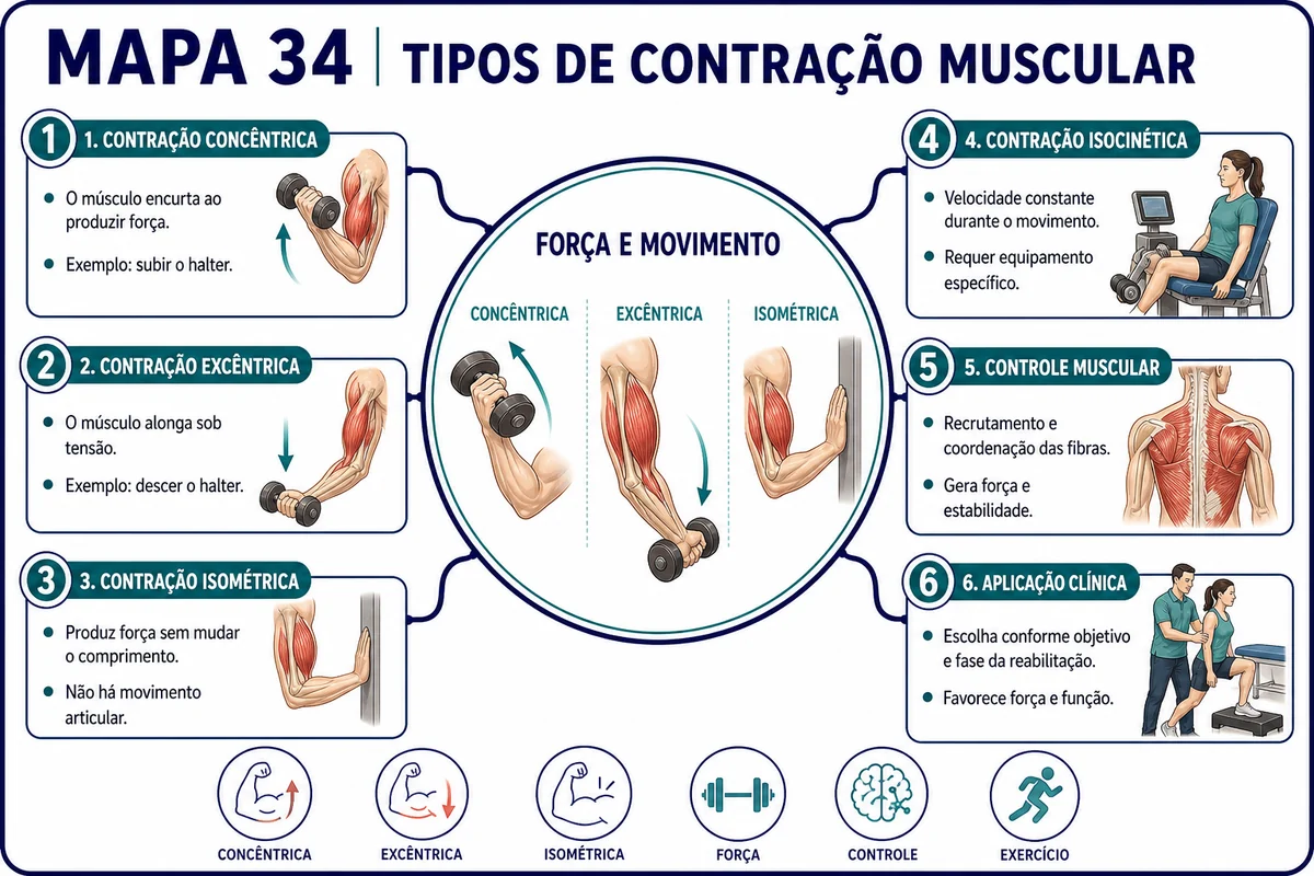 Mapa mental de Tipos de Contração Muscular